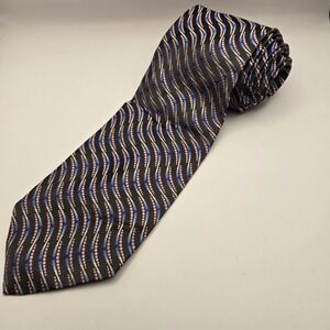 Pavone Mens 100% Silk Tie Made in Italy Black Pink Blue Wavy Dot Pattern‎